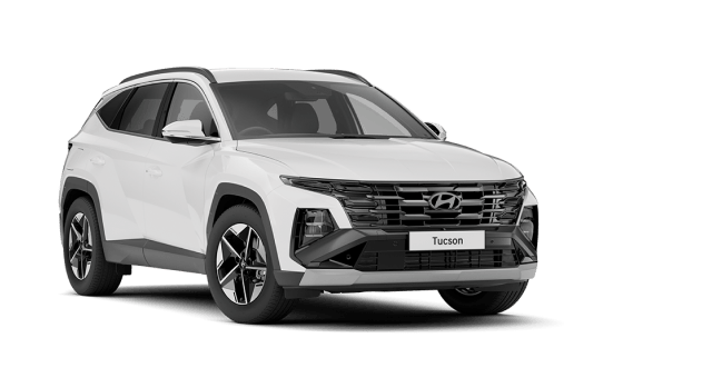 Front three-quarter view of a modern white five-door hatchback car featuring aggressive headlight styling, a black mesh grille, and multi-spoke silver alloy wheels.